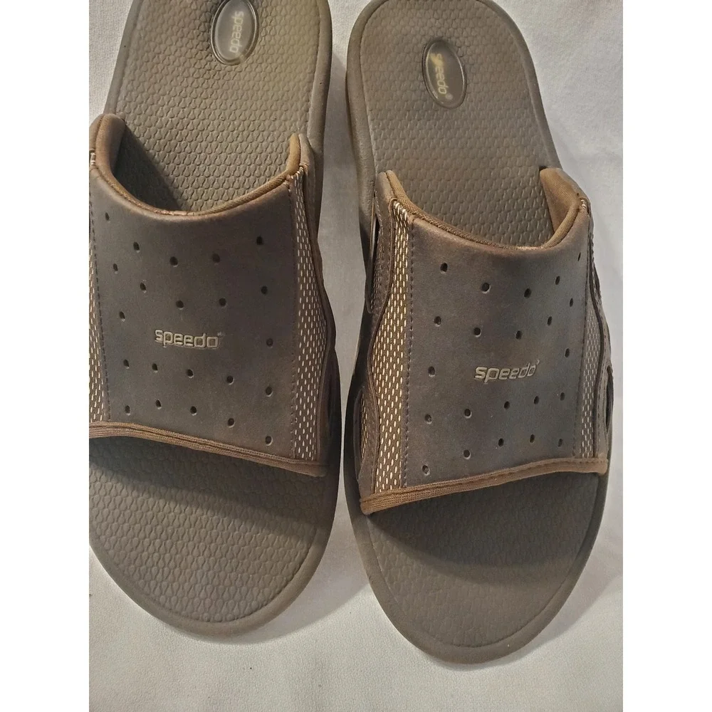 Speedo Mens Slide Sandals Brown Air Cushion Water Shoes Size 11